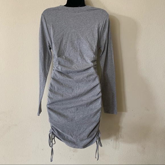 J is for Justify Grey Ruched Tie Long Sleeve Dress - Picture 5 of 7